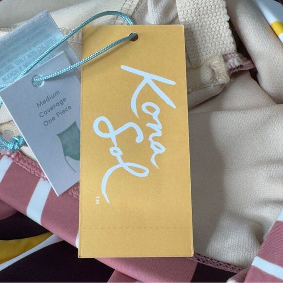 Kona Sol Variegated Stripe One Piece Swimsuit Bandeau Lace Up - Size Small 4-6 - Picture 7 of 9